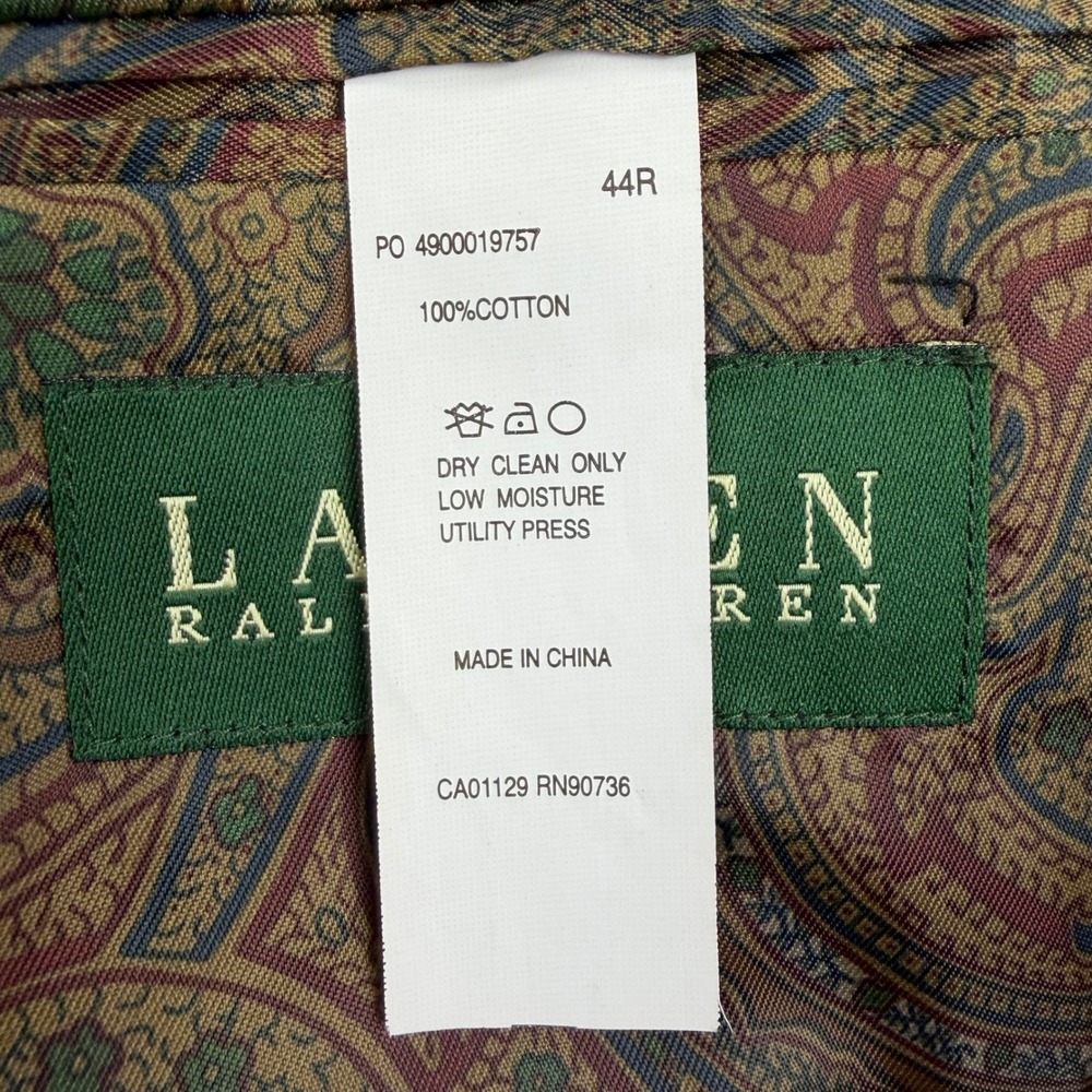 Lauren Ralph Lauren Mens 44R Brown Corduroy Blazer Paisley Lined Leather Buttons - Picture 9 of 16